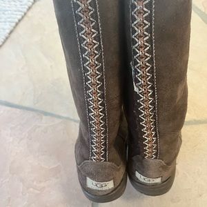 Chocolate UGGs high length with detailing on back seam